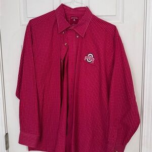 Antigua Crimson Plaid Button Up Shirt Ohio State Buckeyes